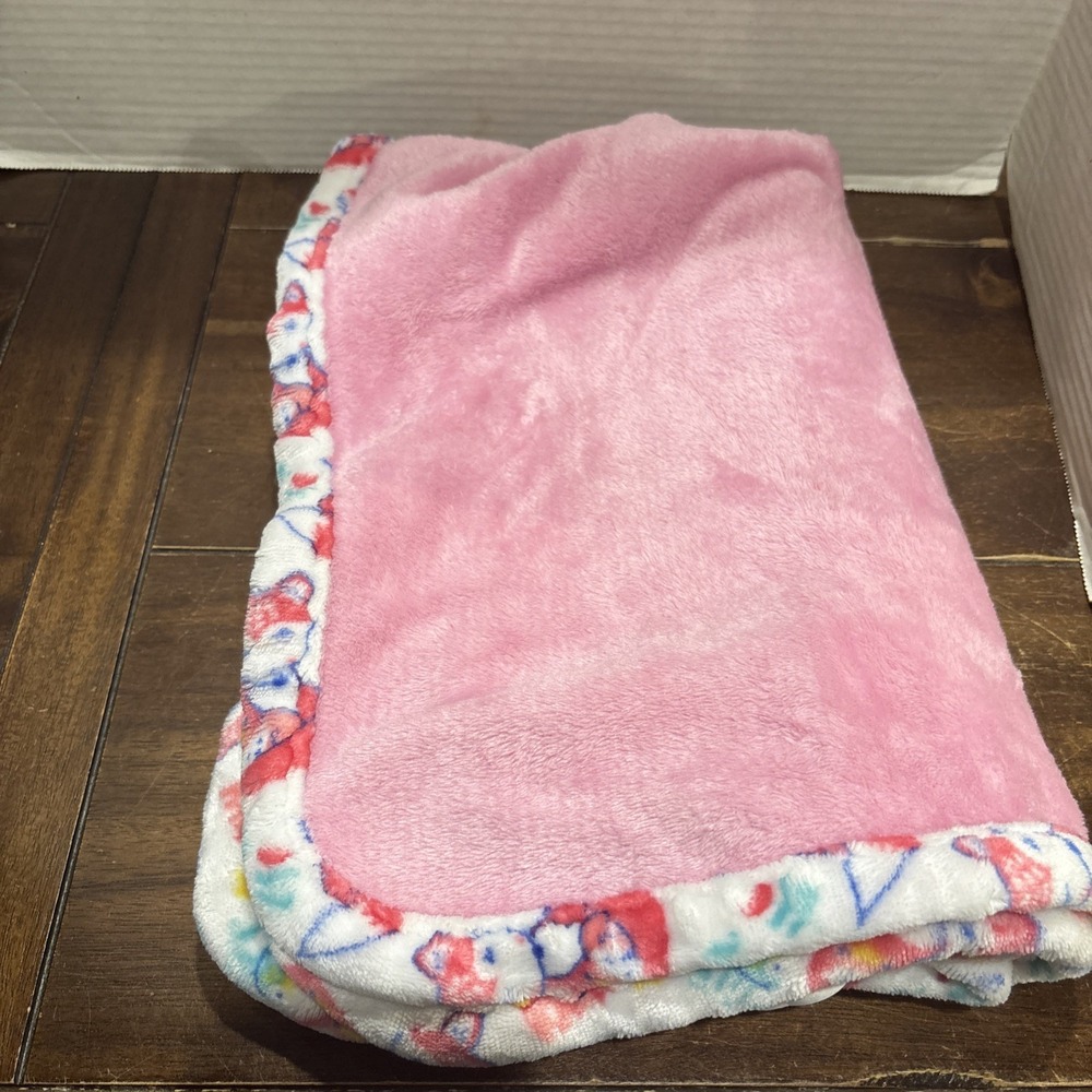 le bebe FAVORITE Pink Baby Blanket Fox Frog Flower Butterfly‎ Trim